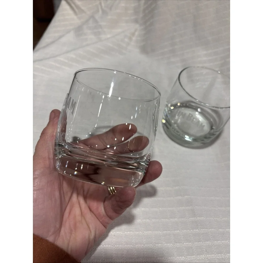 Set of 2 Jim Beam Frosted Logo‎ 8 Oz Lowball Whiskey Glasses